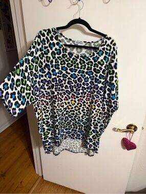 3XL Bright Multi-Color Rainbow Leopard Print Tunic Top